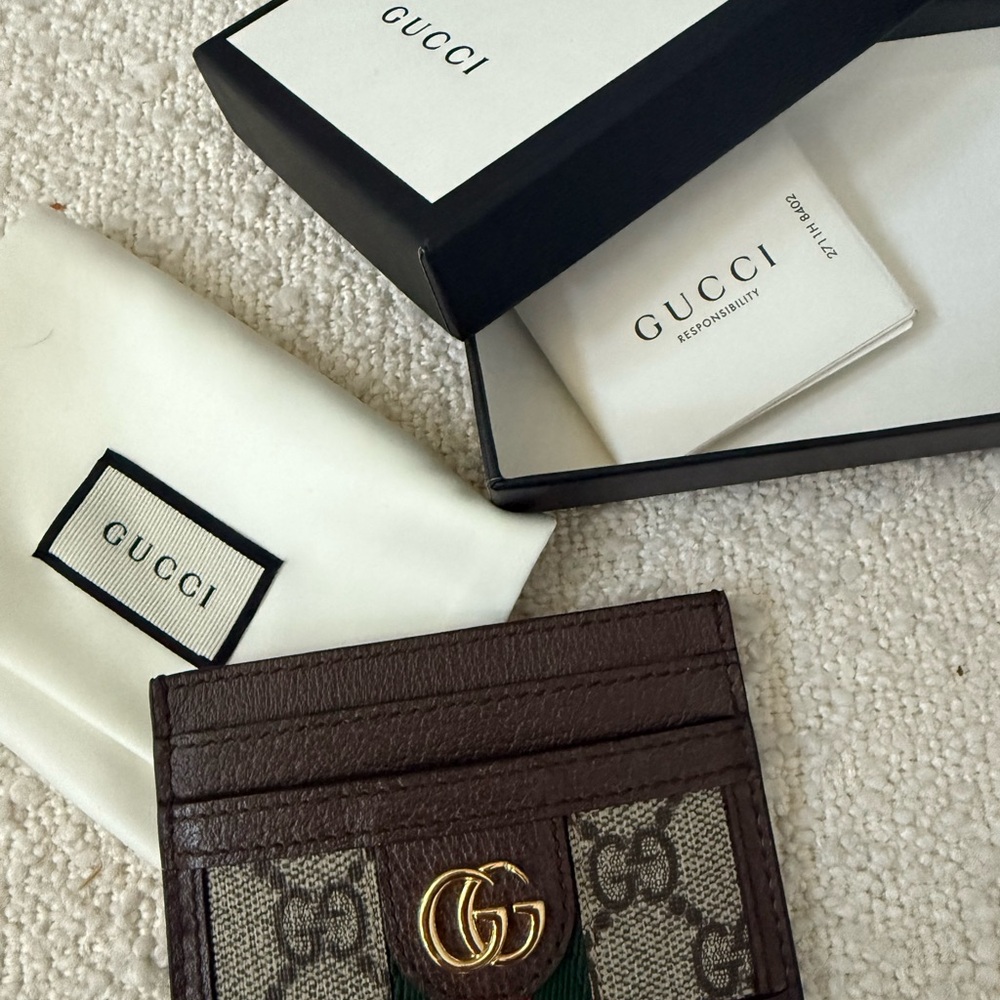 Gucci Brown and Tan Key Card Holder with Iconic GG Monogram